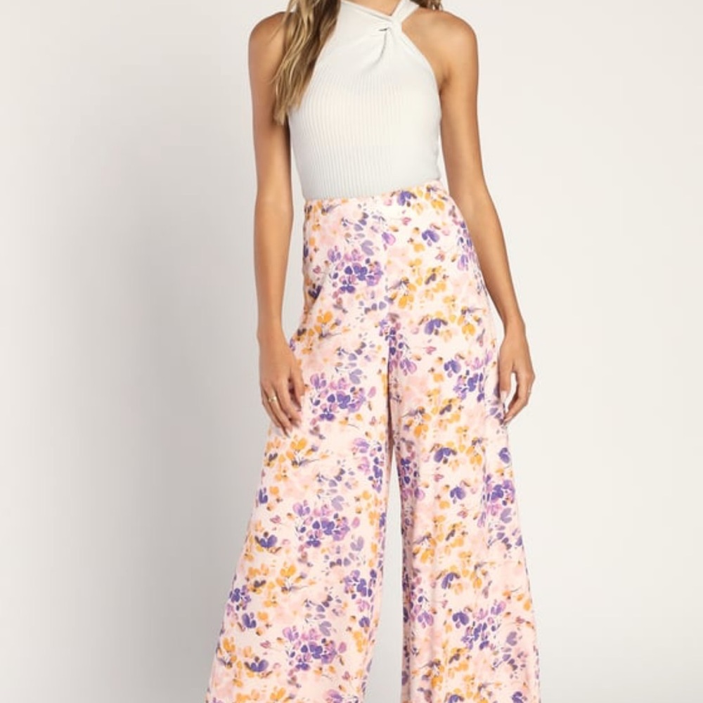 Lulu's Pink Floral Wide Leg Jumpsuit Pants